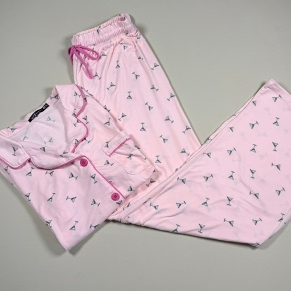 Tart Intimates Womens Martini Glass Pajama Set Pink 2 Piece Sleepwear Size M